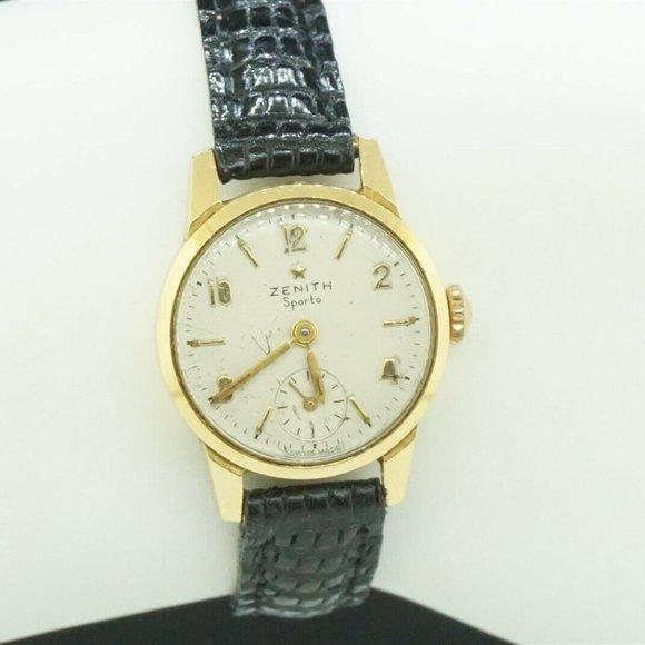 Vintage Zenith 18k Gold Watch Estate Sale Womens Wristwatch 26mm White Dial